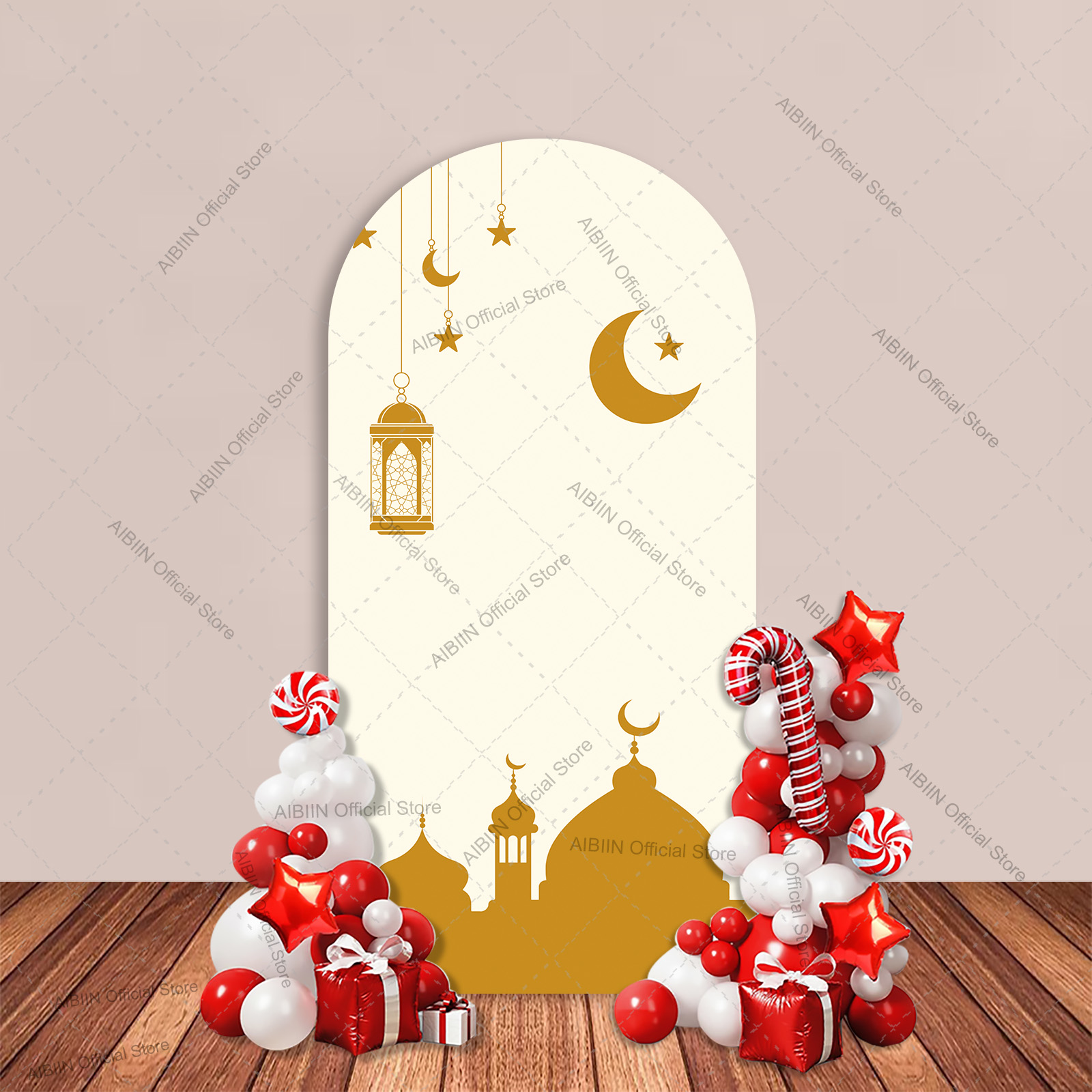 Eid Mubarak 라마단 아치 배경 커버 베이지 골 - Photography Yellow 리뷰 및 가격
