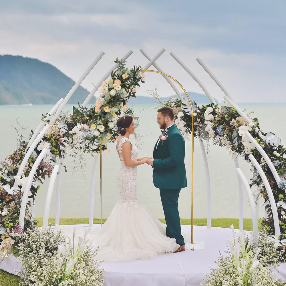 7.2피트 금색 금속 아치형 배경 스탠드, 웨딩, 생일 - Photography Website 리뷰 및 가격